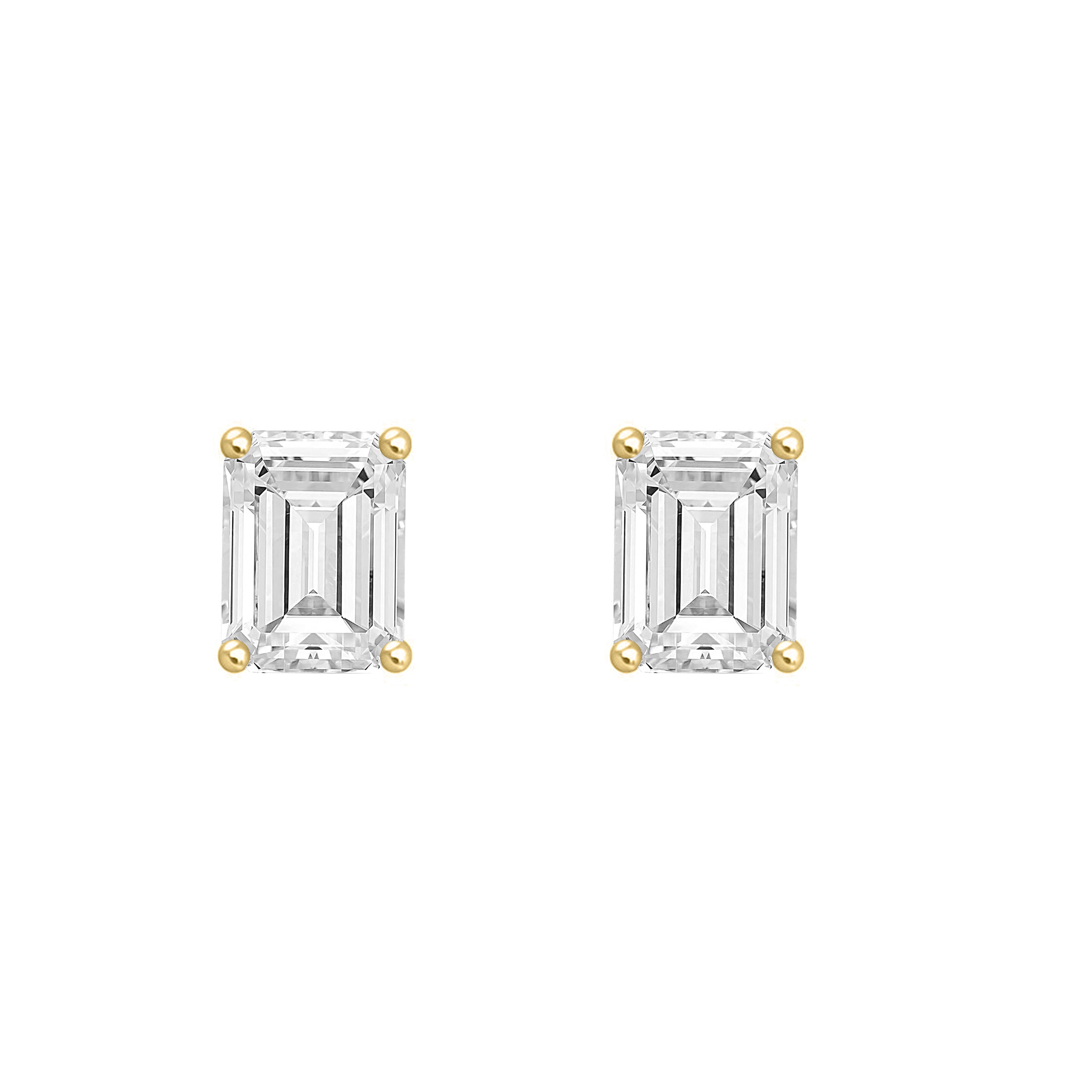 4-Prong Basket Emerald Cut Lab Grown Diamond Stud Earrings 2 ct Yellow Gold angle view