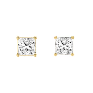 4-Prong Basket Princess Lab Grown Diamond Stud Earrings 3 ct Yellow Gold angle view