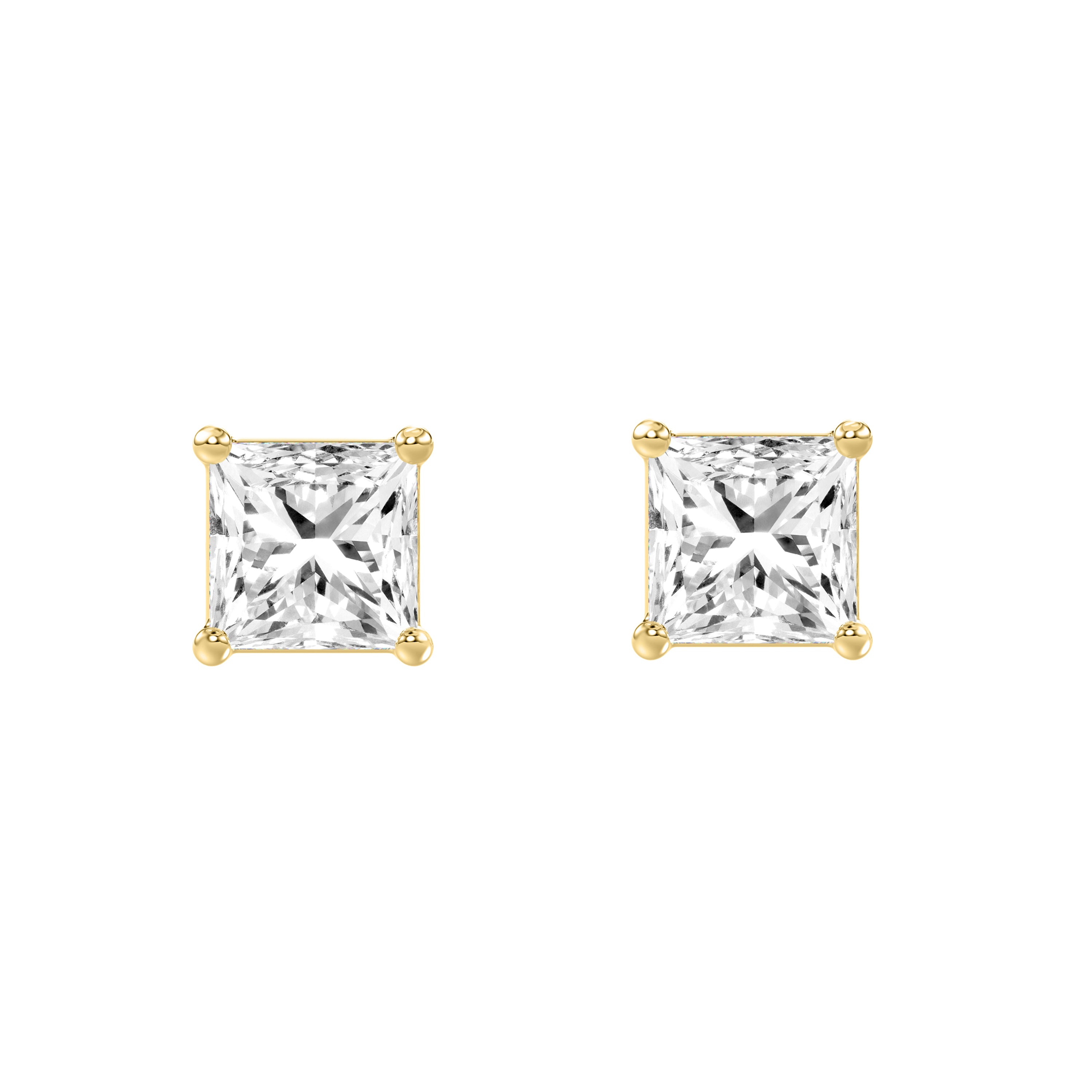 4-Prong Basket Princess Lab Grown Diamond Stud Earrings 3 ct Yellow Gold angle view