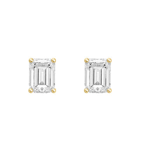 4-Prong Basket Emerald Cut Lab Grown Diamond Stud Earrings 3 ct Yellow Gold angle view