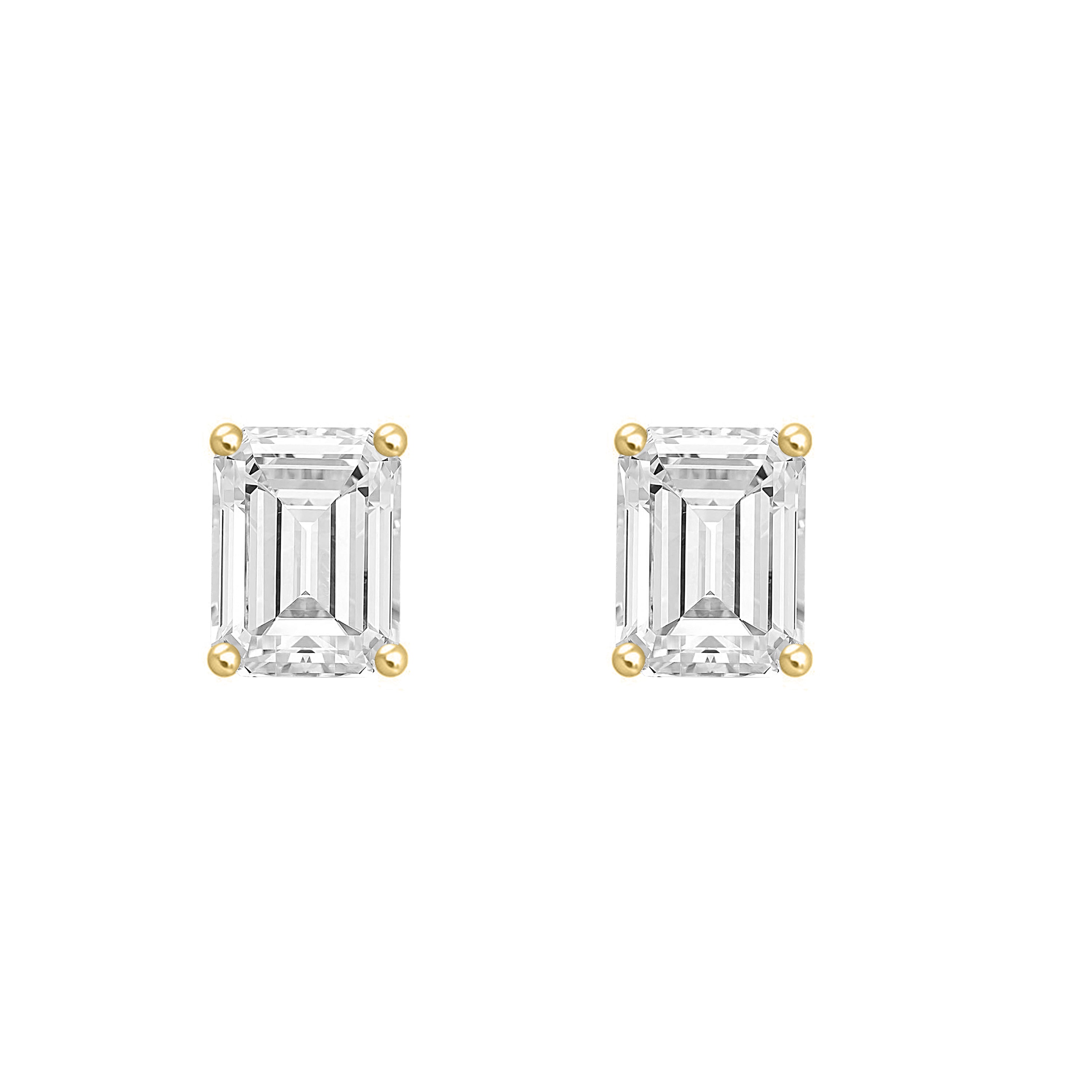 4-Prong Basket Emerald Cut Lab Grown Diamond Stud Earrings 3 ct Yellow Gold angle view