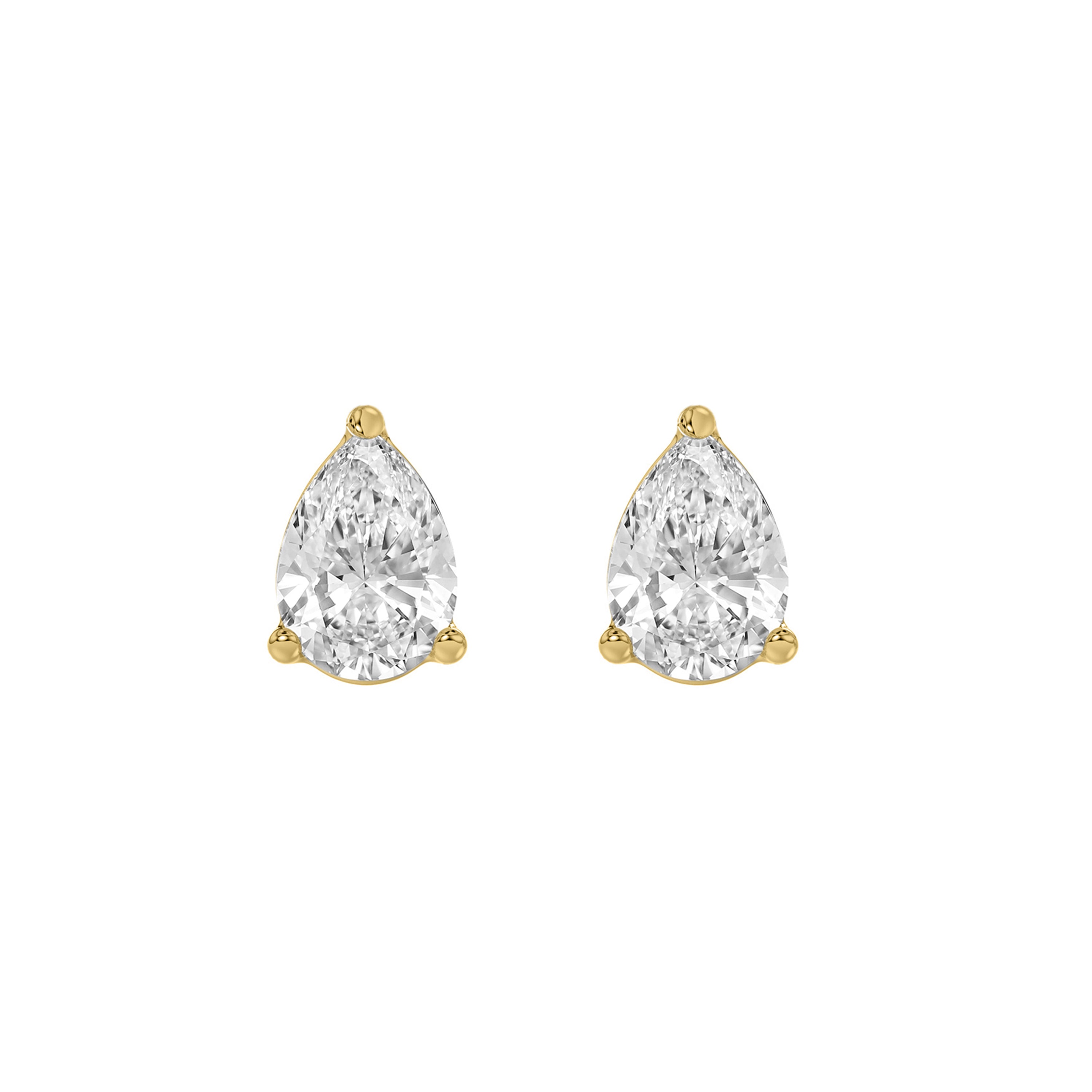 3-Prong Basket Pear Lab Grown Diamond Stud Earrings 0.5 ct Yellow Gold angle view