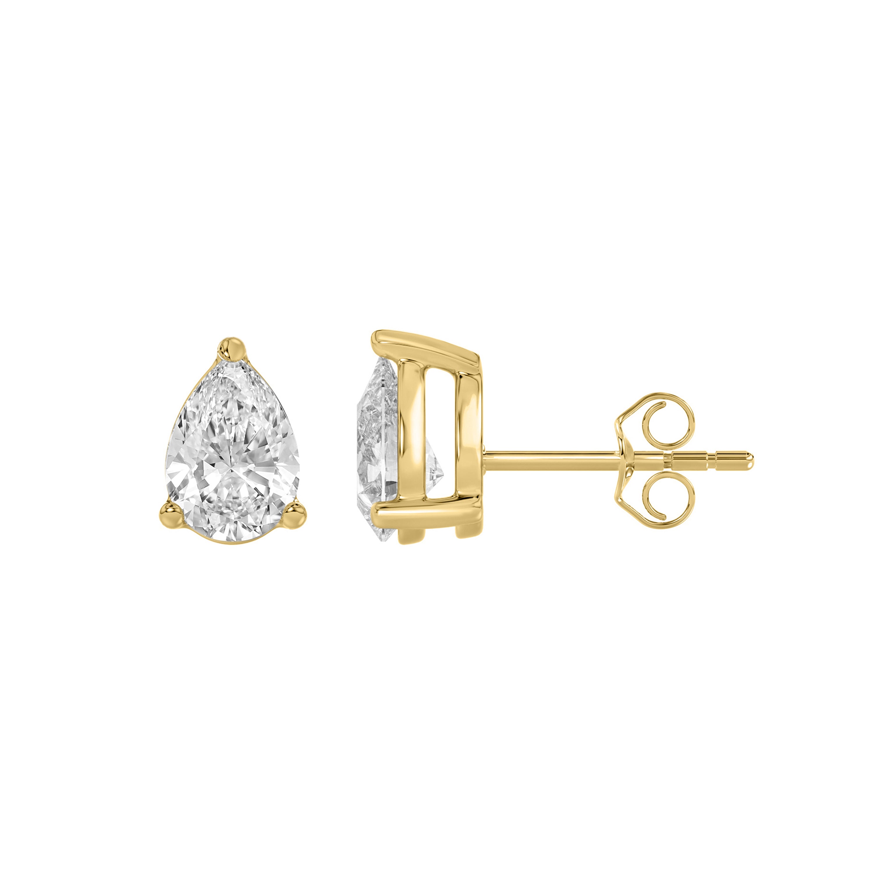 3-Prong Basket Pear Lab Grown Diamond Stud Earrings 0.5 ct Yellow Gold down view