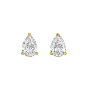 3-Prong Basket Pear Lab Grown Diamond Stud Earrings 1 ct Yellow Gold angle view