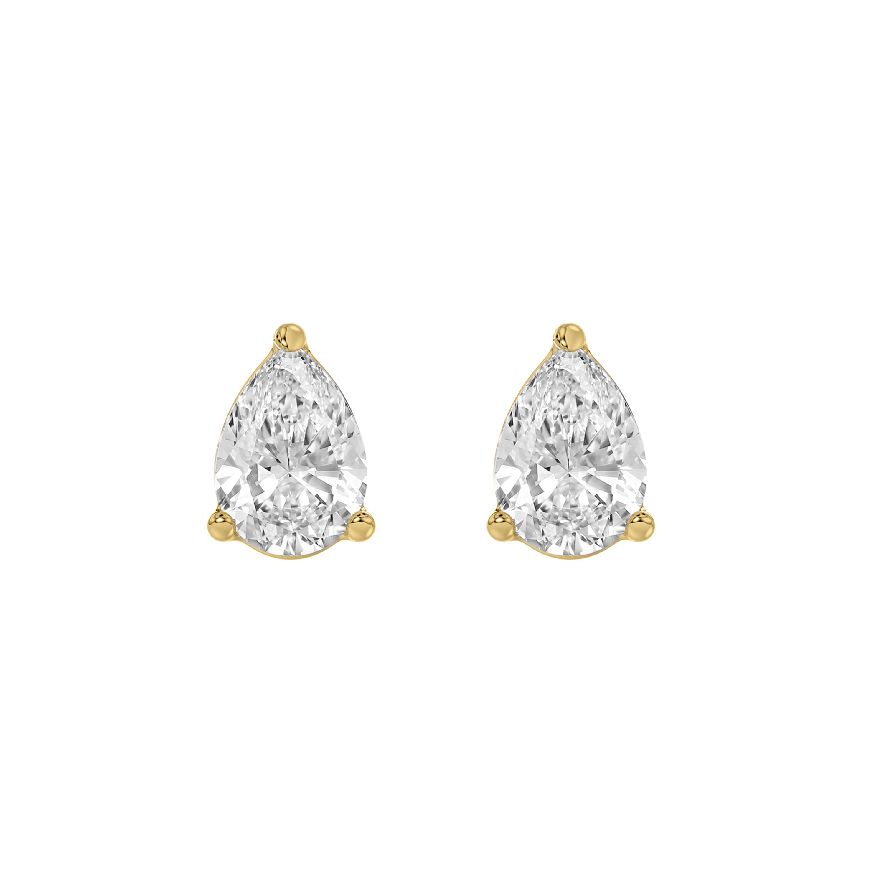 3-Prong Basket Pear Lab Grown Diamond Stud Earrings 1 ct Yellow Gold angle view
