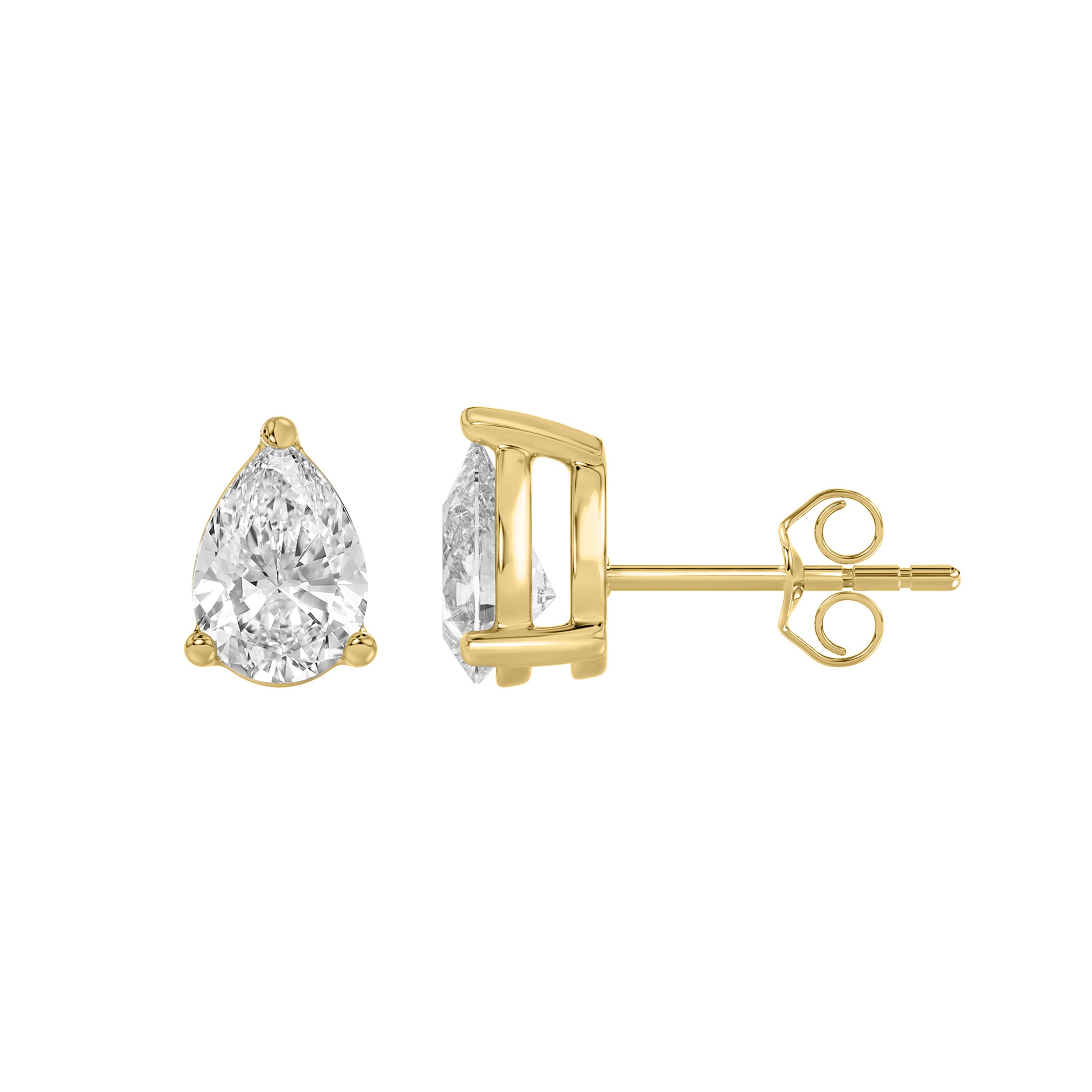 3-Prong Basket Pear Lab Grown Diamond Stud Earrings 1 ct Yellow Gold down view