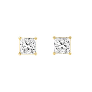 4-Prong Basket Princess Lab Grown Diamond Stud Earrings 1.5 ct Yellow Gold angle view
