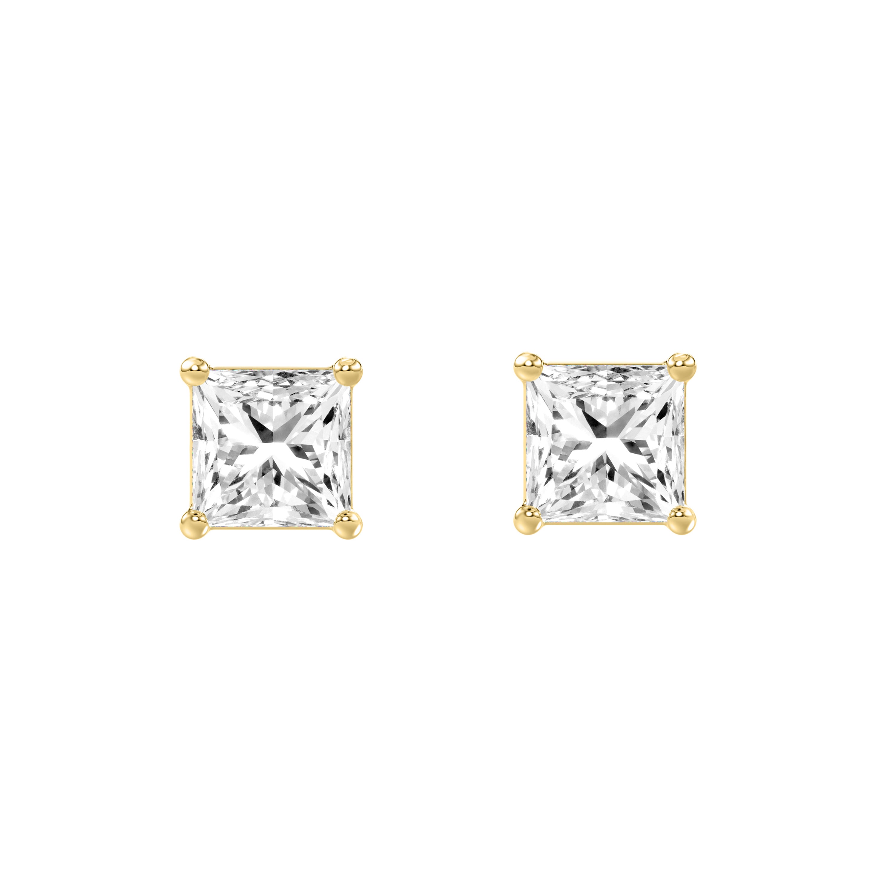 4-Prong Basket Princess Lab Grown Diamond Stud Earrings 1.5 ct Yellow Gold angle view