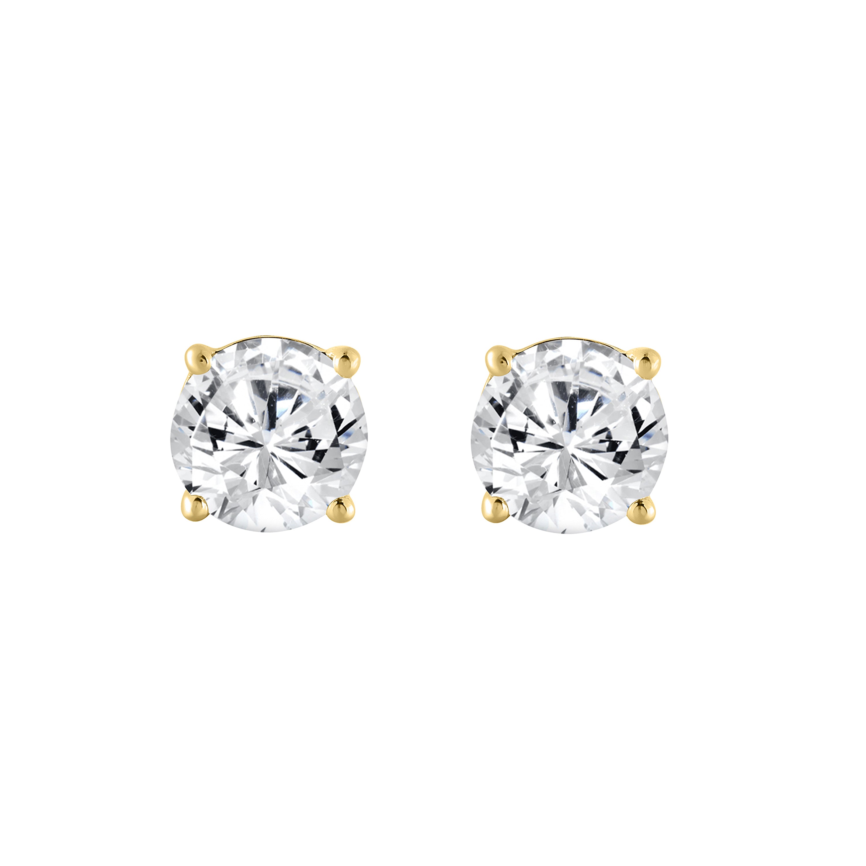 4-Prong Basket Round Brilliant Lab Grown Diamond Stud Earrings 3 ct Yellow Gold angle view