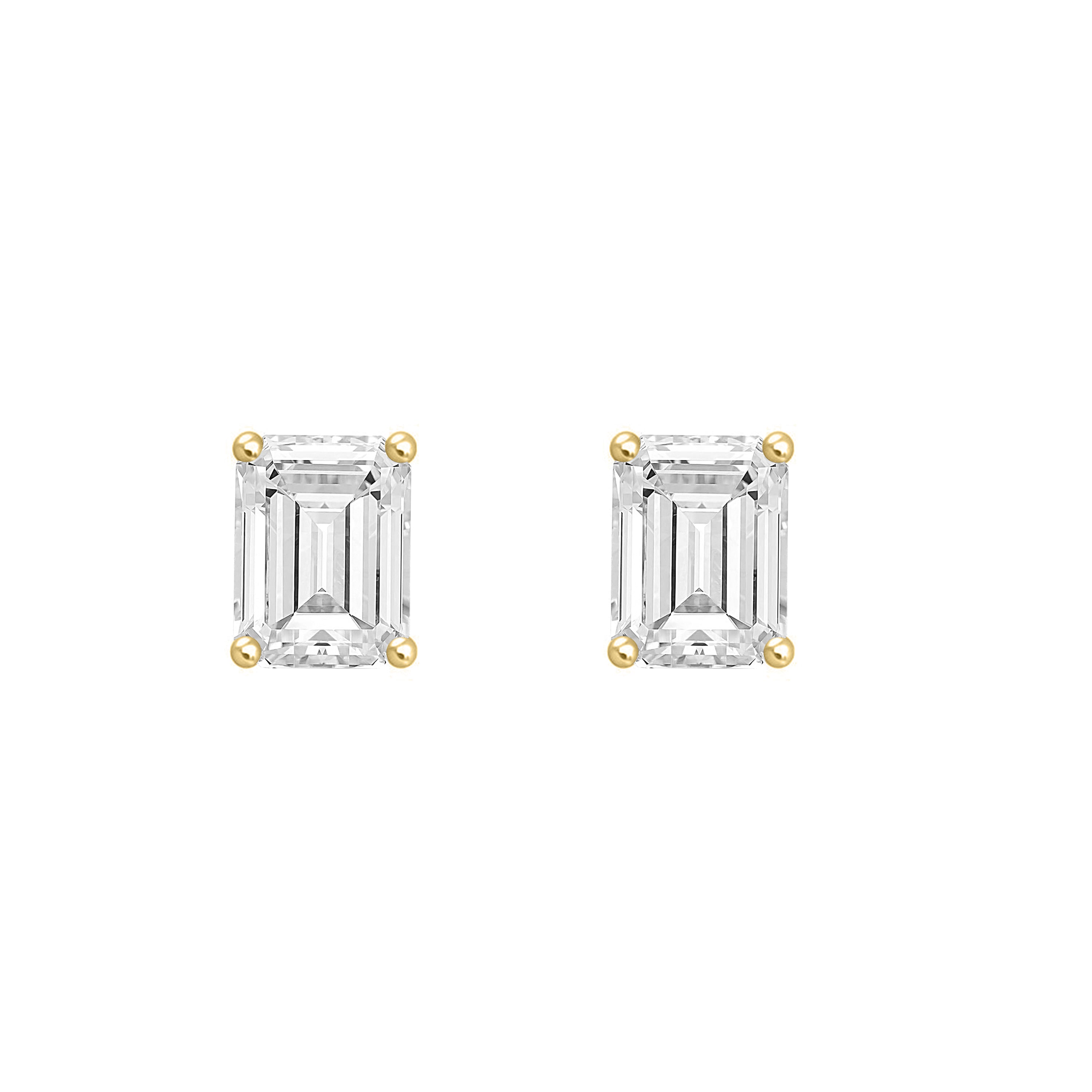 4-Prong Basket Emerald Cut Lab Grown Diamond Stud Earrings 1.5 ct Yellow Gold angle view