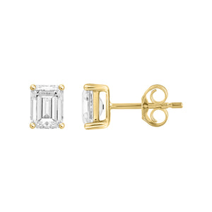 4-Prong Basket Emerald Cut Lab Grown Diamond Stud Earrings 1.5 ct Yellow Gold down view