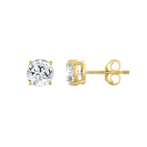 4-Prong Basket Round Brilliant Lab Grown Diamond Stud Earrings 1 ct Yellow Gold down view