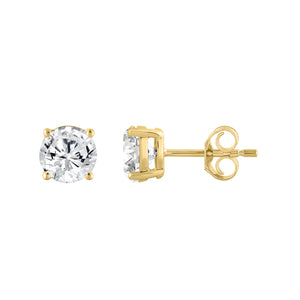 4-Prong Basket Round Brilliant Lab Grown Diamond Stud Earrings 1.5 ct Yellow Gold down view