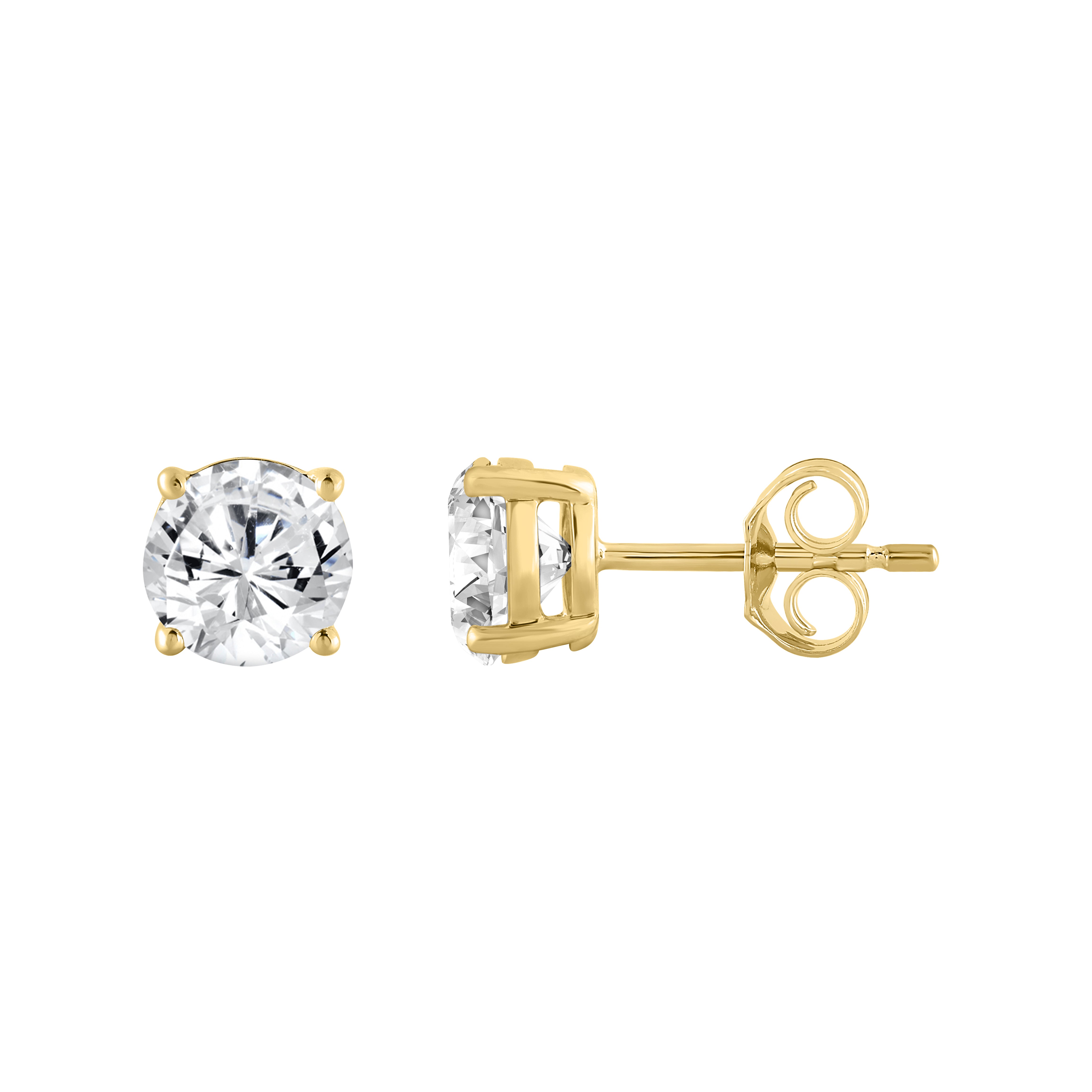 4-Prong Basket Round Brilliant Lab Grown Diamond Stud Earrings 1.5 ct Yellow Gold down view