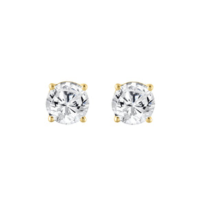 4-Prong Basket Round Brilliant Lab Grown Diamond Stud Earrings 2 ct Yellow Gold angle view