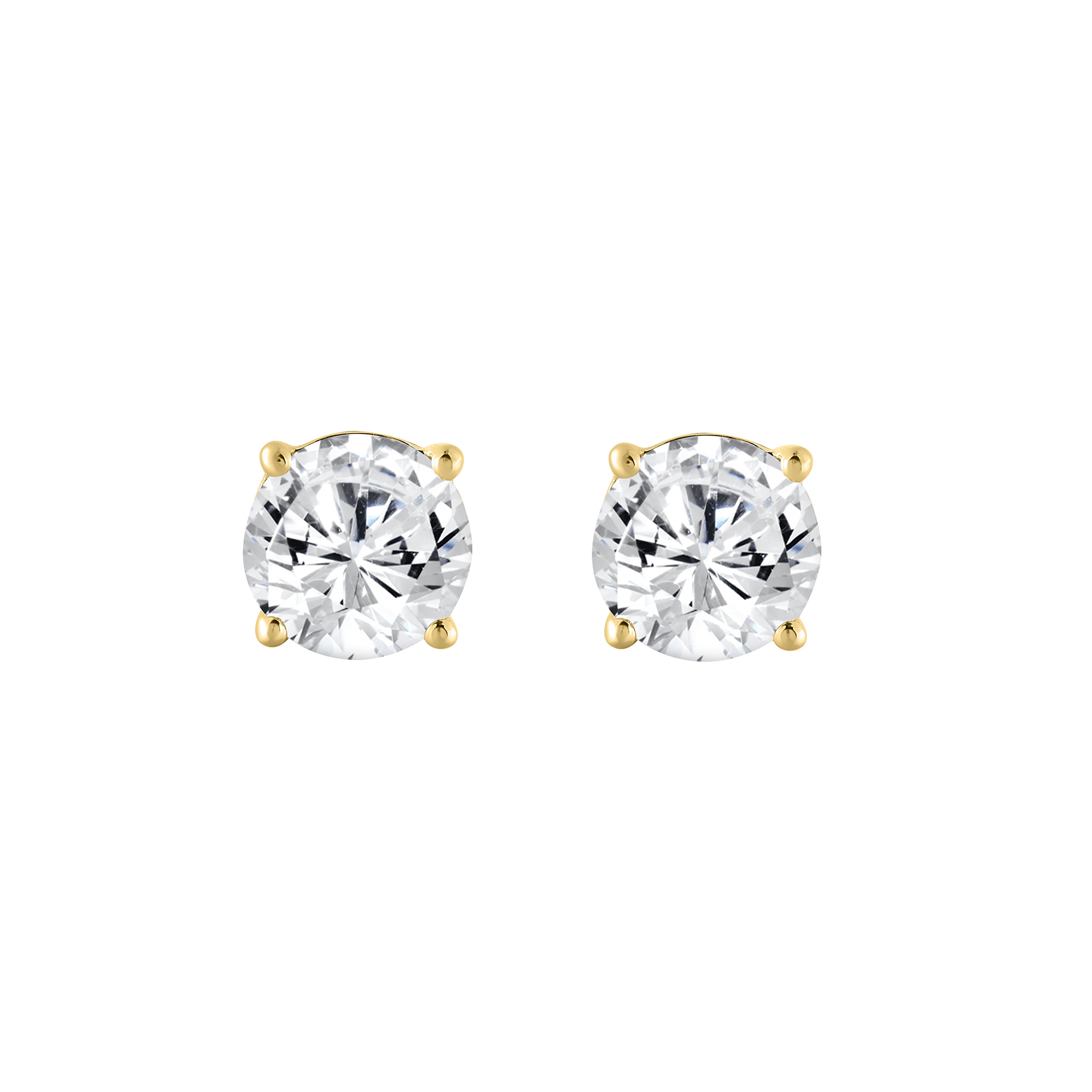 4-Prong Basket Round Brilliant Lab Grown Diamond Stud Earrings 2 ct Yellow Gold angle view
