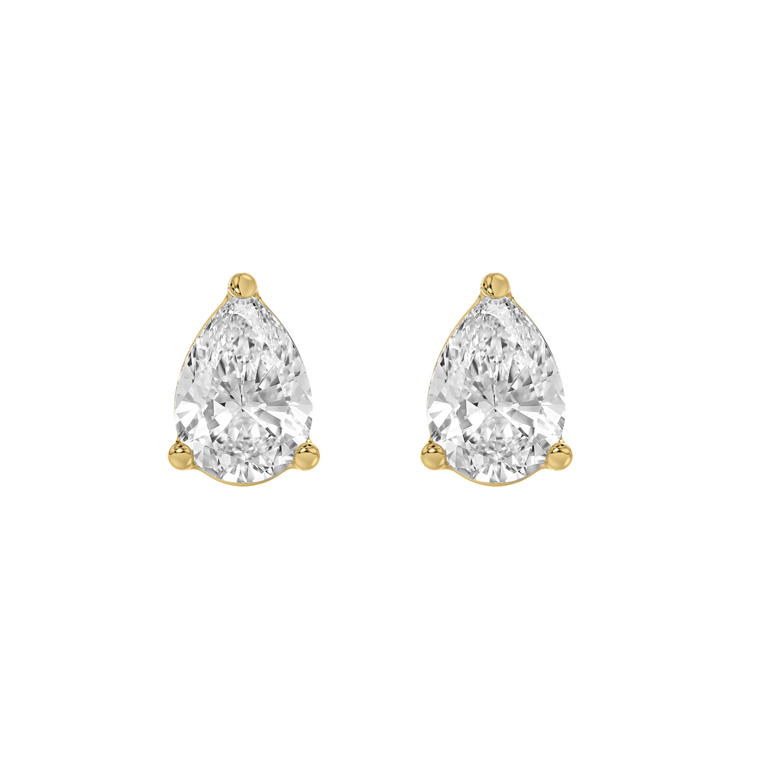 3-Prong Basket Pear Lab Grown Diamond Stud Earrings 1.5 ct Yellow Gold angle view