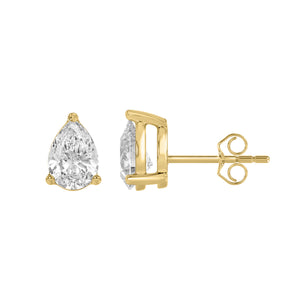 3-Prong Basket Pear Lab Grown Diamond Stud Earrings 1.5 ct Yellow Gold down view