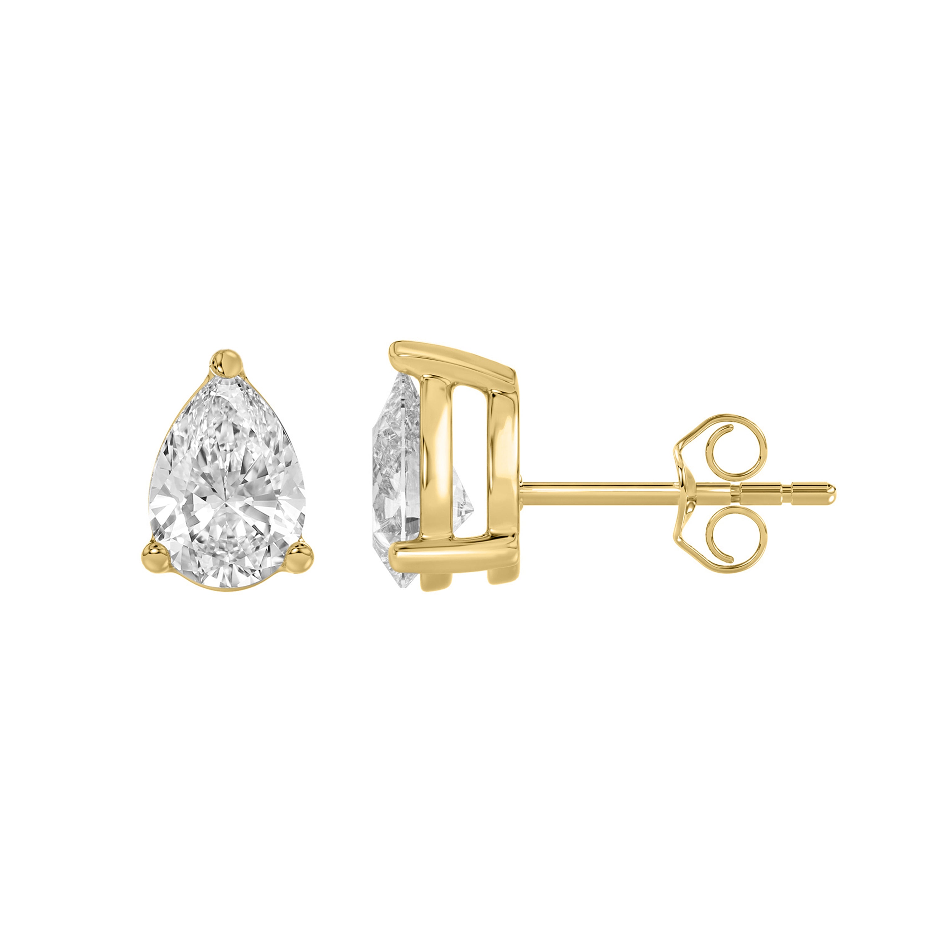 3-Prong Basket Pear Lab Grown Diamond Stud Earrings 1.5 ct Yellow Gold down view