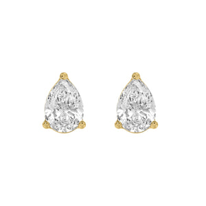 3-Prong Basket Pear Lab Grown Diamond Stud Earrings 2 ct Yellow Gold angle view