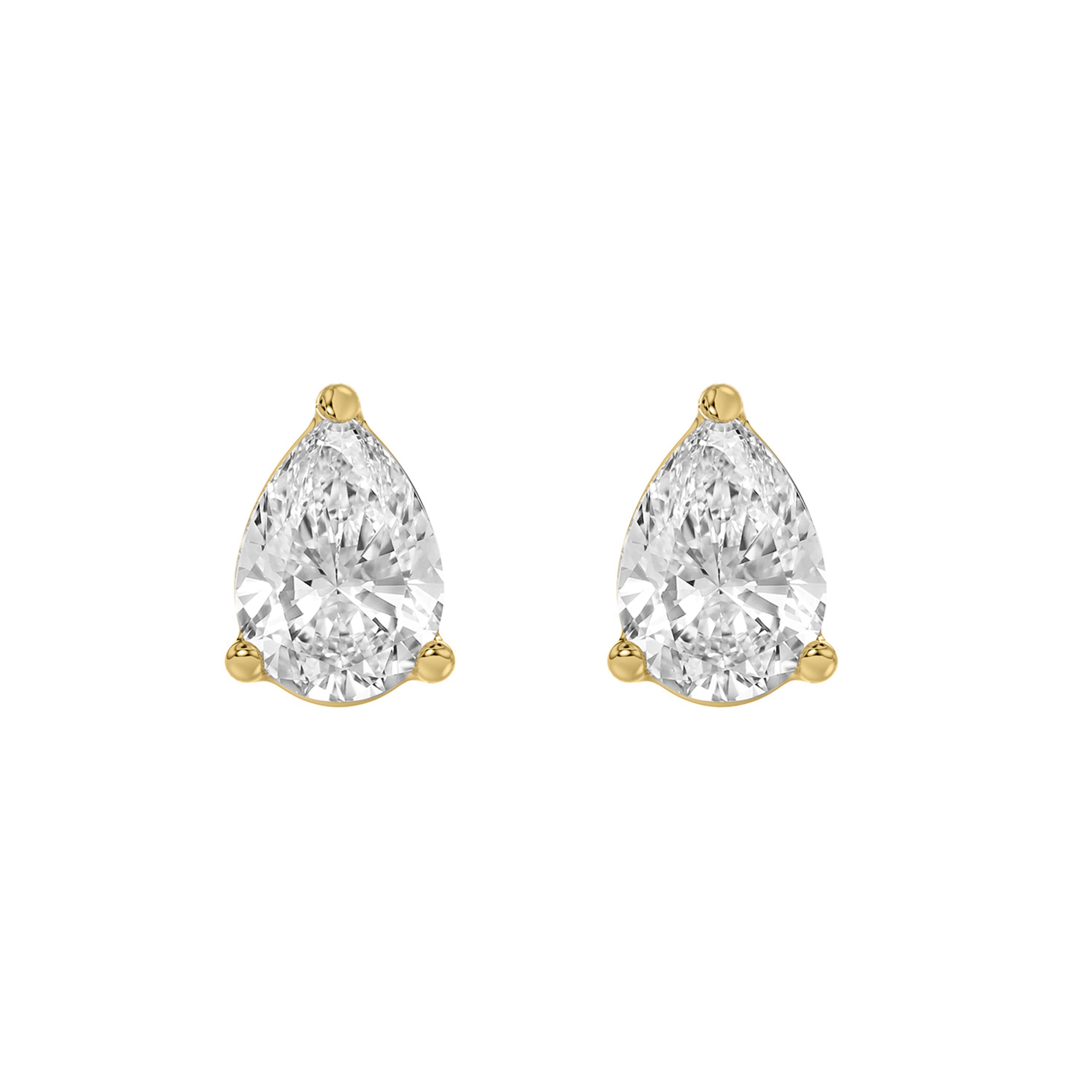 3-Prong Basket Pear Lab Grown Diamond Stud Earrings 2 ct Yellow Gold angle view