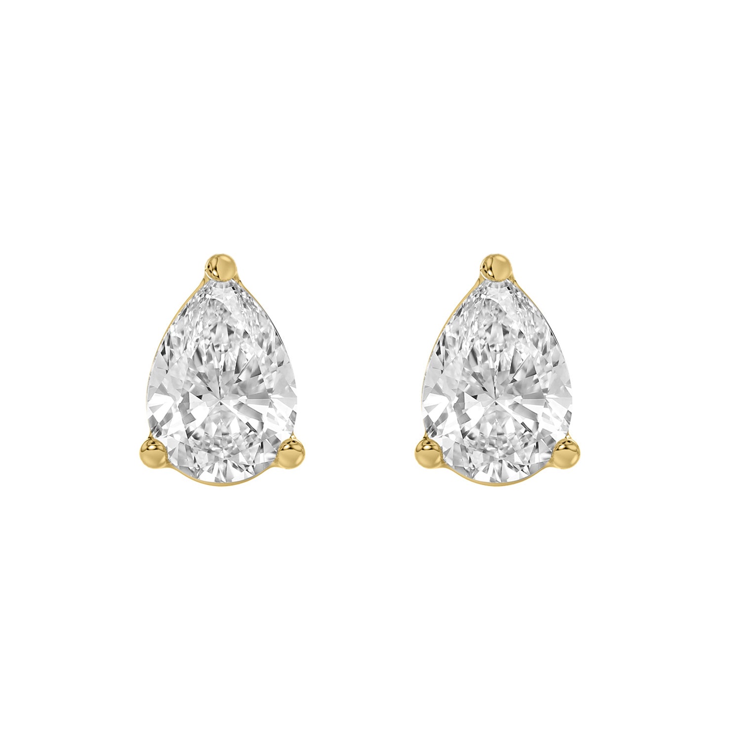 3-Prong Basket Pear Lab Grown Diamond Stud Earrings 3 ct Yellow Gold angle view