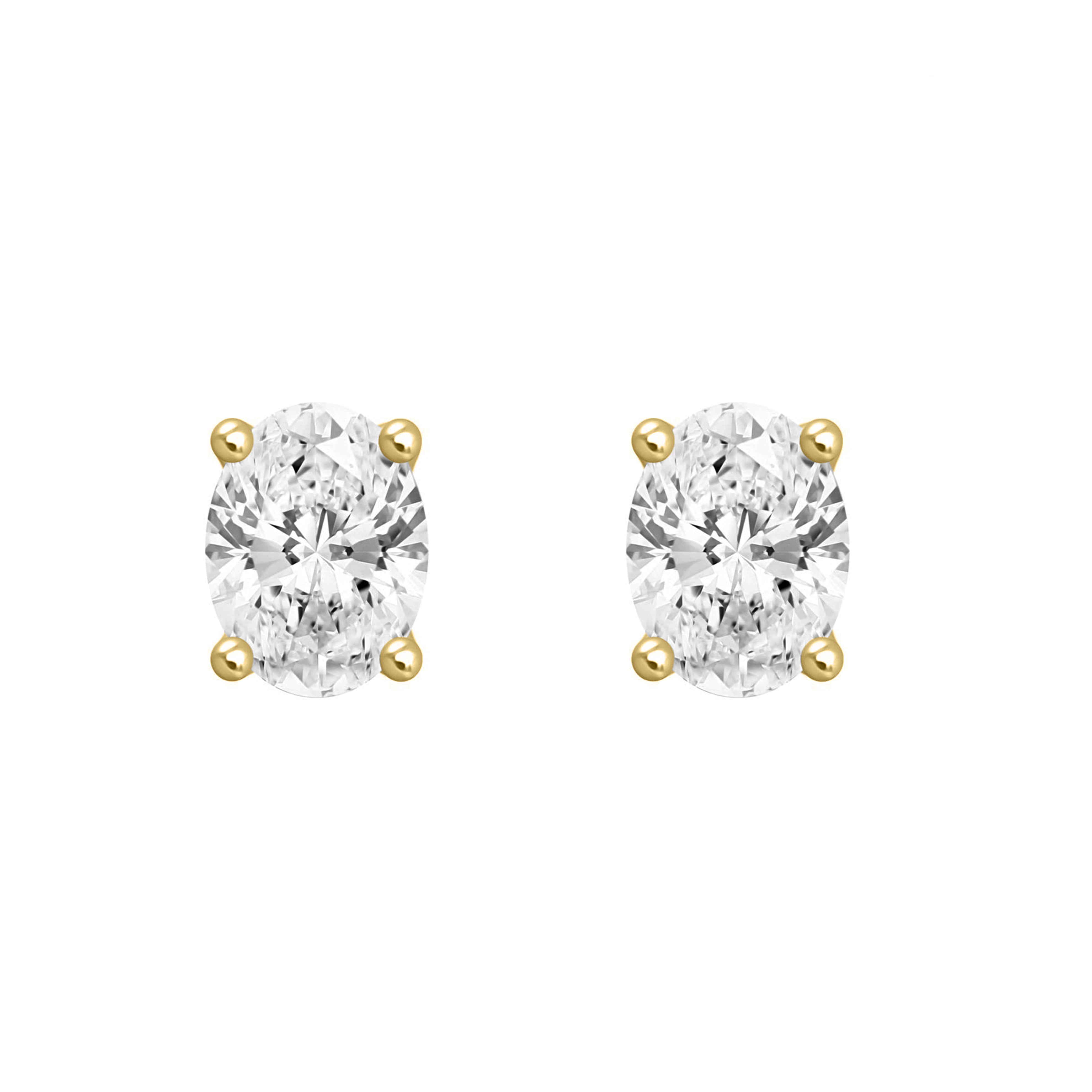 4-Prong Basket Oval Lab Grown Diamond Stud Earrings 1.5 ct Yellow Gold angle view