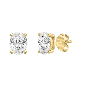 4-Prong Basket Oval Lab Grown Diamond Stud Earrings 1.5 ct Yellow Gold flat view