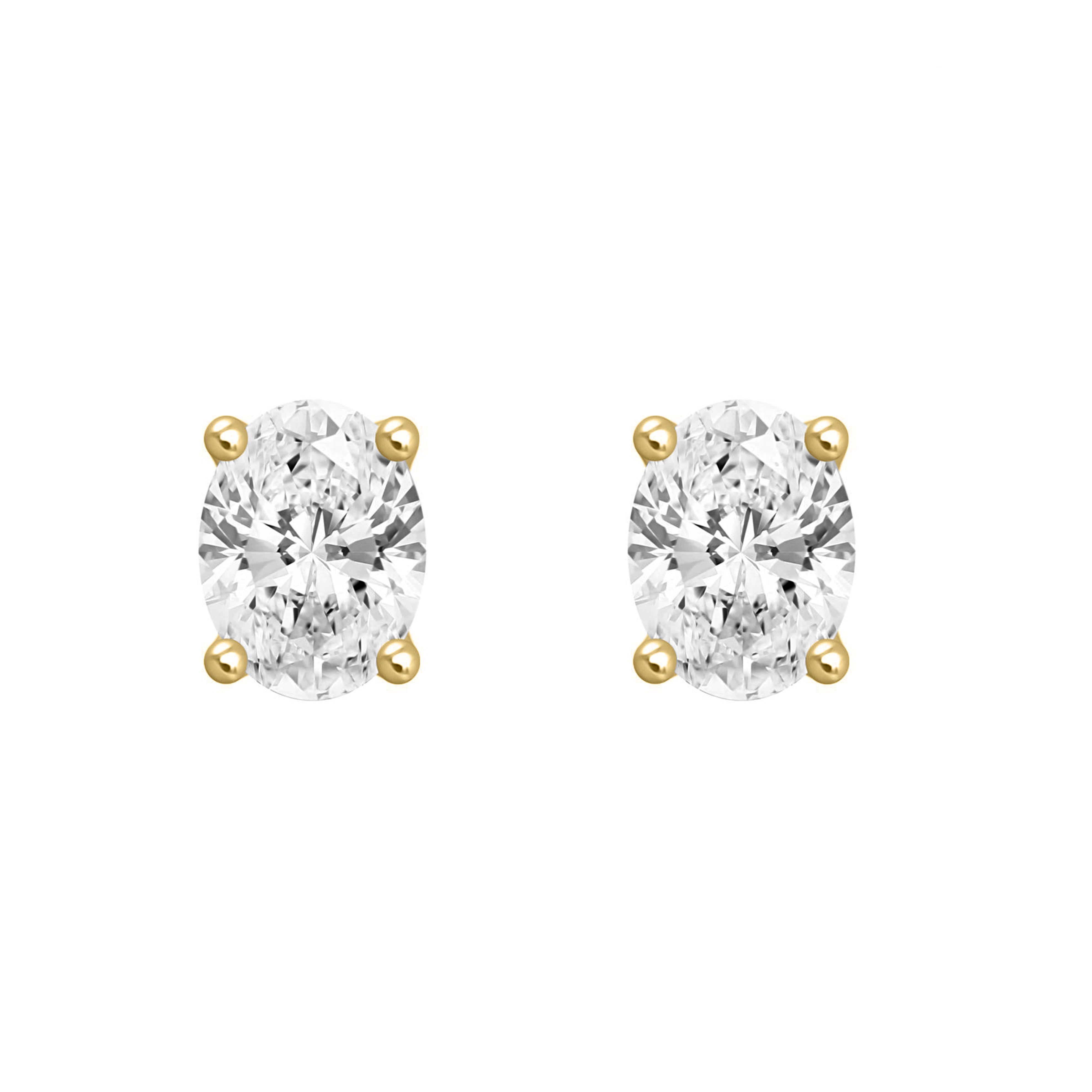 4-Prong Basket Oval Lab Grown Diamond Stud Earrings 2 ct Yellow Gold angle view