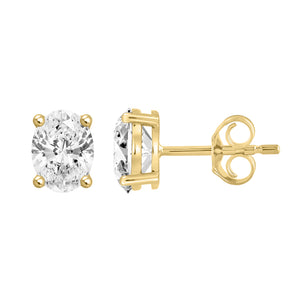 4-Prong Basket Oval Lab Grown Diamond Stud Earrings 2 ct Yellow Gold down view