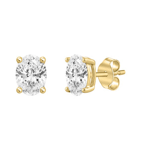 4-Prong Basket Oval Lab Grown Diamond Stud Earrings 2 ct Yellow Gold flat view