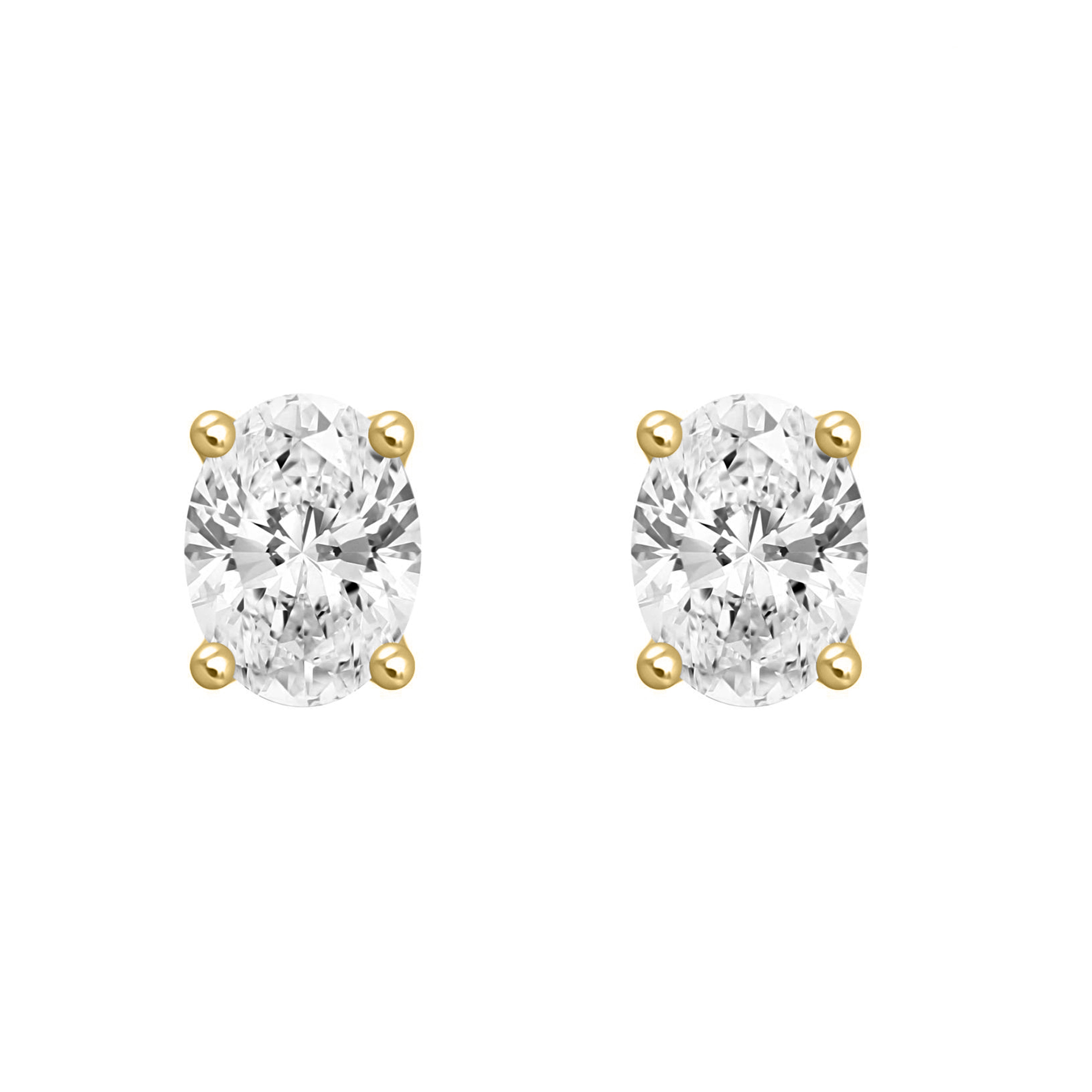 4-Prong Basket Oval Lab Grown Diamond Stud Earrings 3 ct Yellow Gold angle view