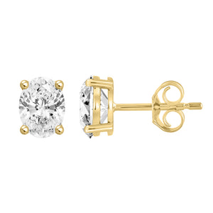 4-Prong Basket Oval Lab Grown Diamond Stud Earrings 3 ct Yellow Gold down view