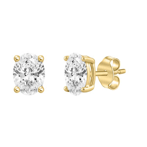 4-Prong Basket Oval Lab Grown Diamond Stud Earrings 3 ct Yellow Gold flat view