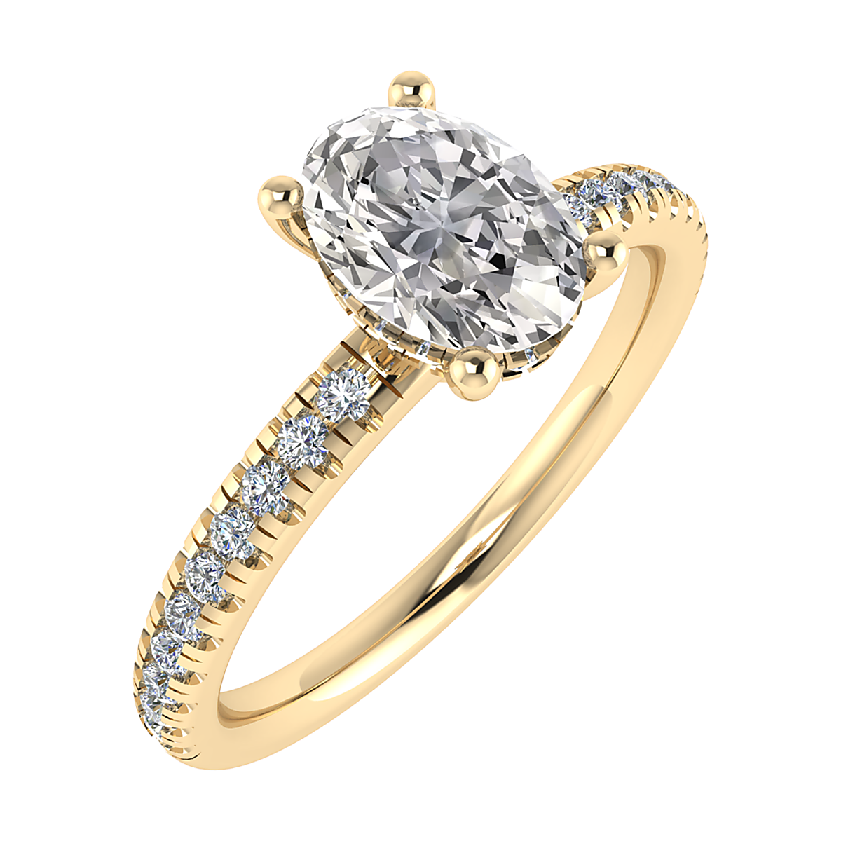 Oval Pave 0.96ct E VS1 Diamond Engagement Ring | 18K Yellow Gold | IGI Certified