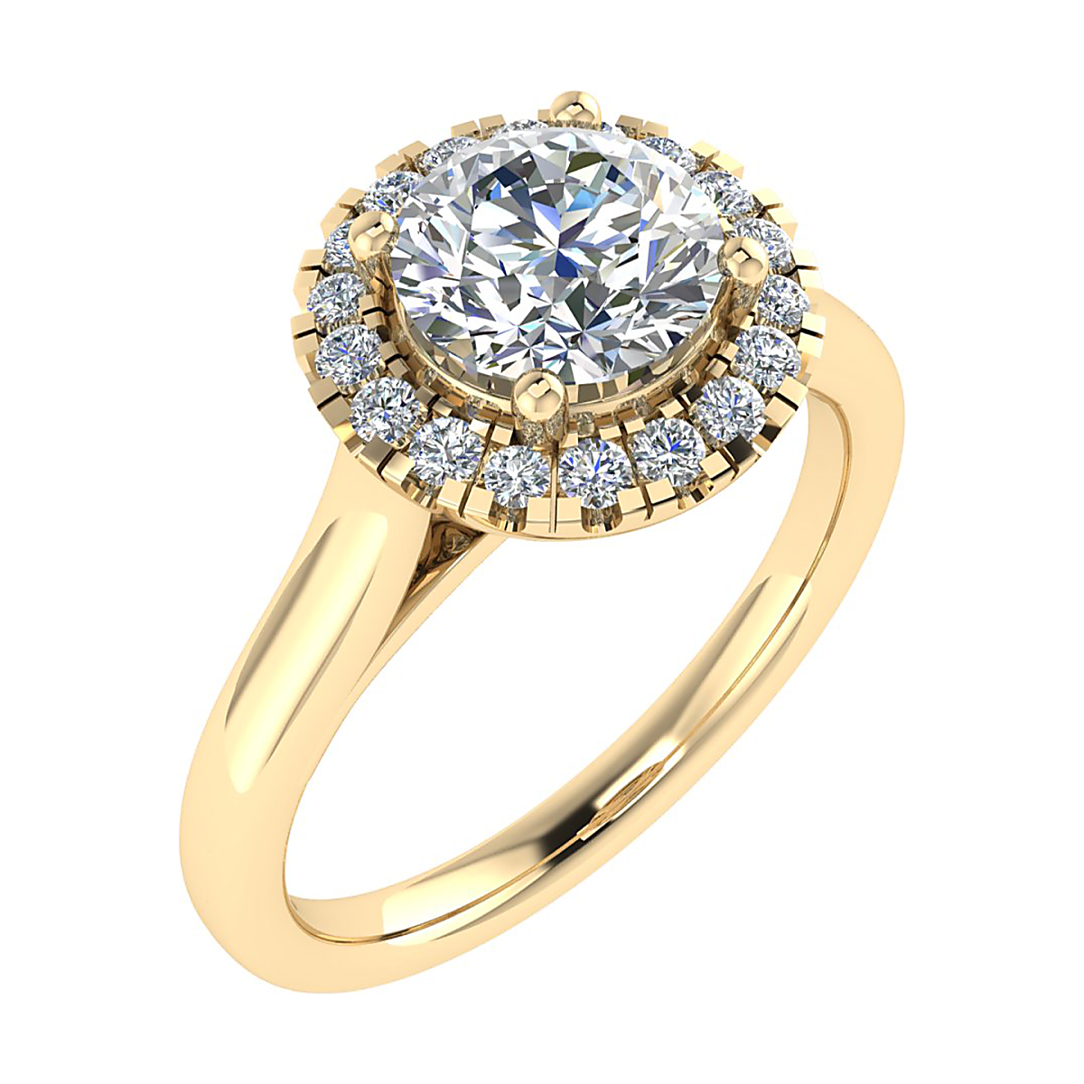 Round Halo 2.08ct E VS1 Diamond Engagement Ring | 18K Yellow Gold | IGI Certified
