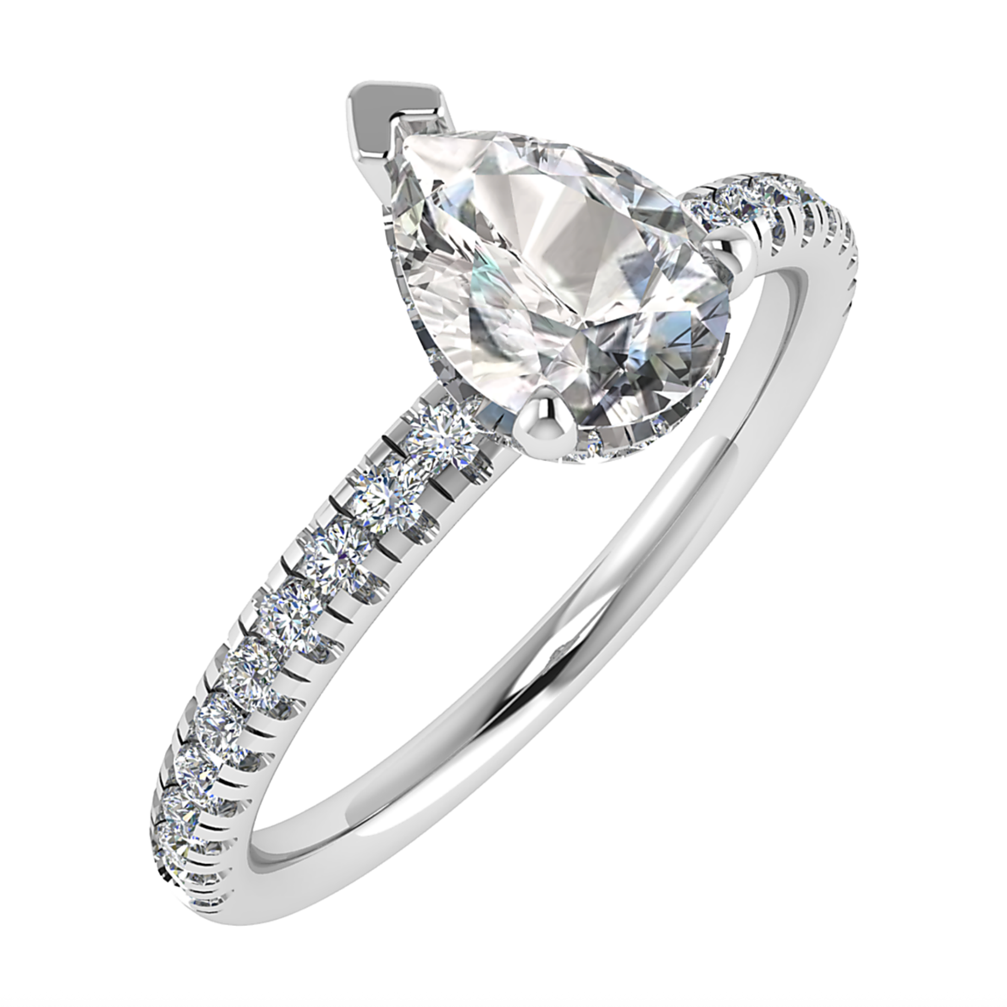 Pear Pave 1.50ct E VVS2 Diamond Engagement Ring | Platinum | IGI Certified